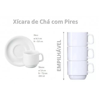 Xícara Chá C/Pires 200ml Cilindrica Porcelana Schimidt